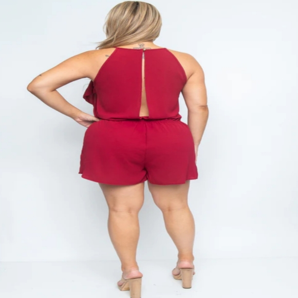 Classy Plus Size Burgundy Romper - Picture 3 of 6